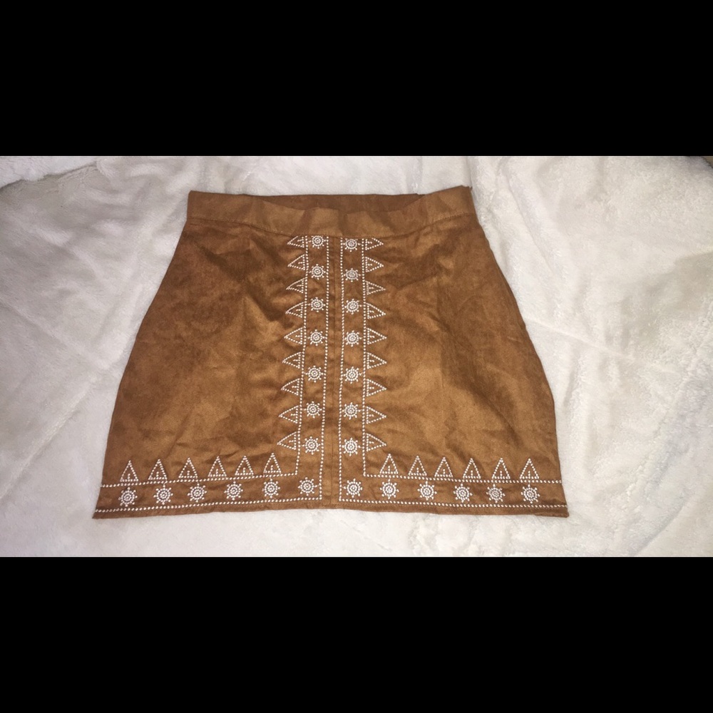 suede aztec print fitted skirt